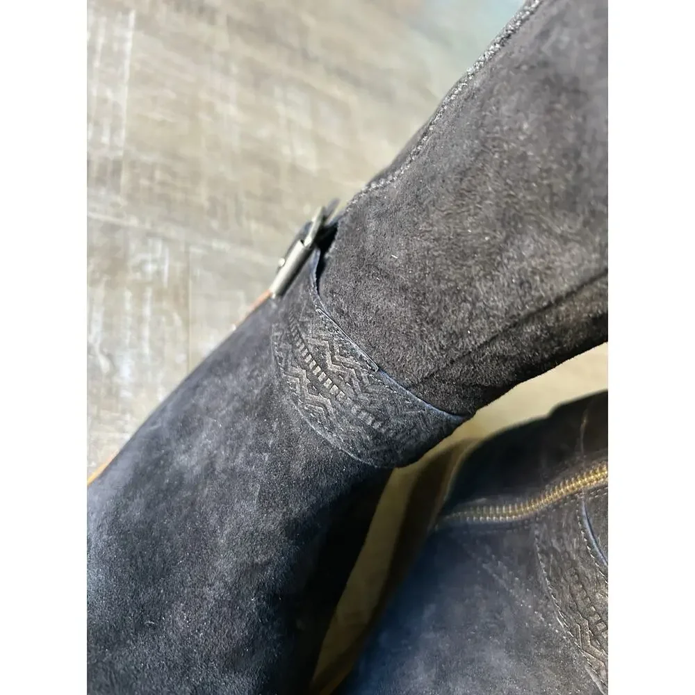 UGG Gellar Tall Boots Womens 7 Black Sheepskin Lined Suede Leather 1013196